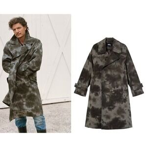 Manfinity Women's Small EUC Camo Tie-Dye Trench Rain Jacket Green